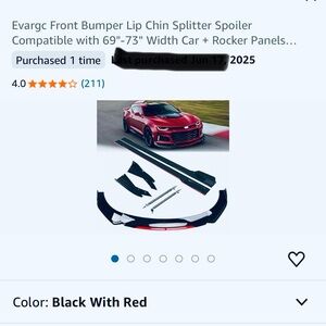 Evargc Front Bumper Lip Chin Splitter Spoiler - Black and Red